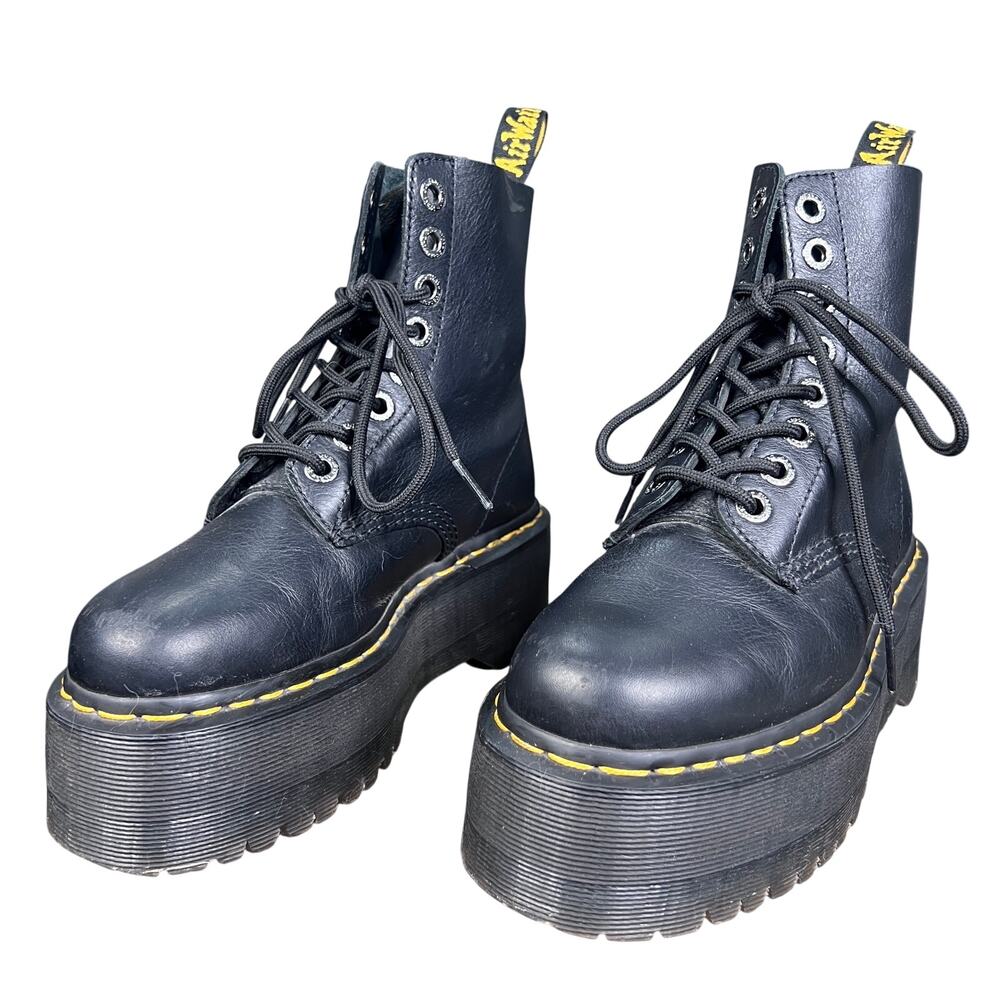 Dr. Martens Women’s 1460 Pascal Max Black Leather Platform Boots Size 6 - Picture 6 of 10
